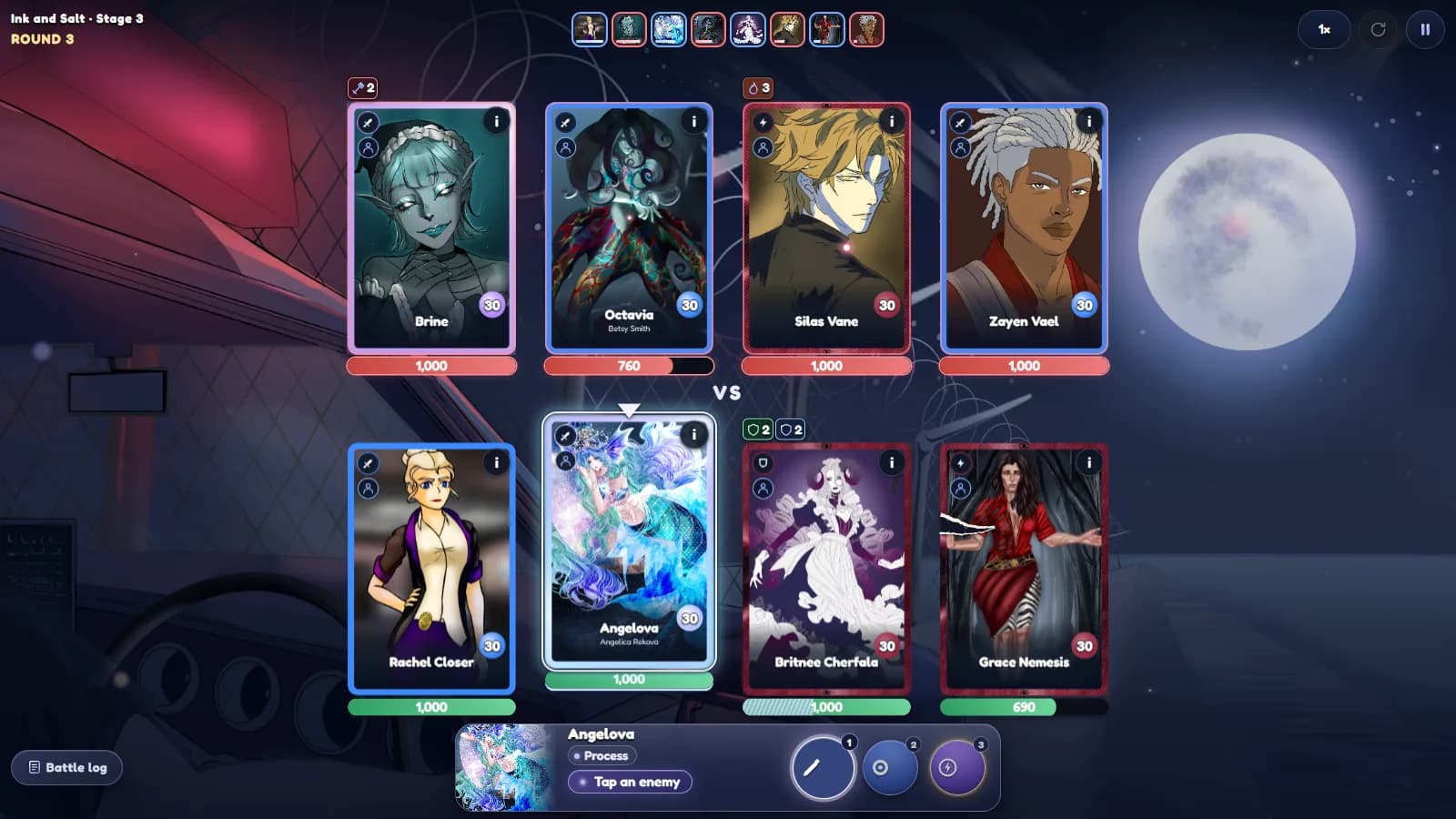 A turn-based squad battle in Moon Commanders